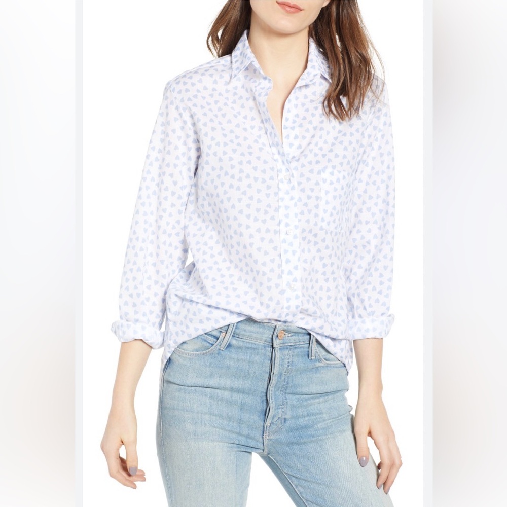 Grayson “The Hero” Blue Heart Print Button-Down Shirt Size 02 (Small)